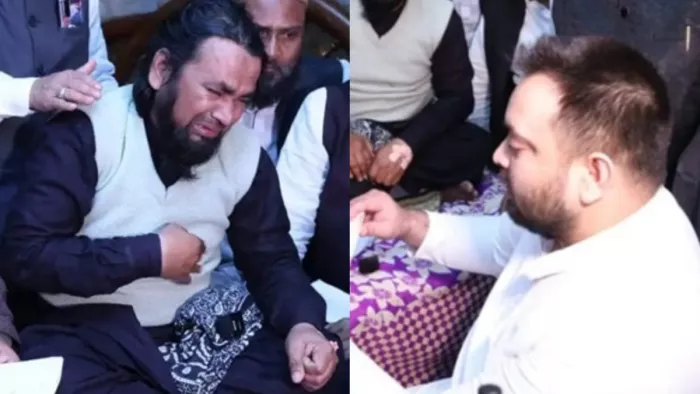 तेजस्वी यादव के सामने रोते मौलाना (जागरण)