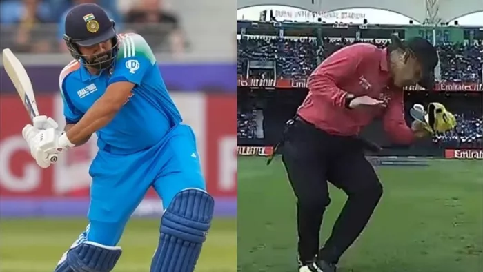 रोहित शर्मा के शॉट से अंपायर पर आई मुसीबत