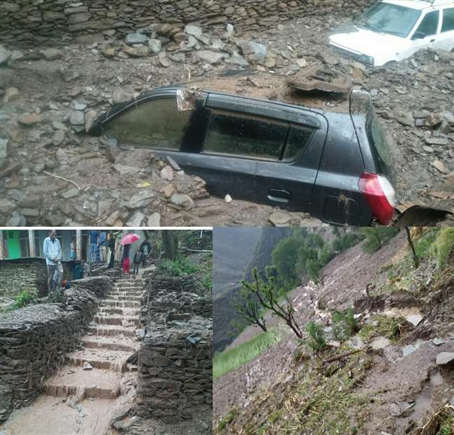 विकास खंड चंबा की पल्यूर पंचायत के टिपरा नाले में बादल फटने से भारी नुकसान हुआ है।
