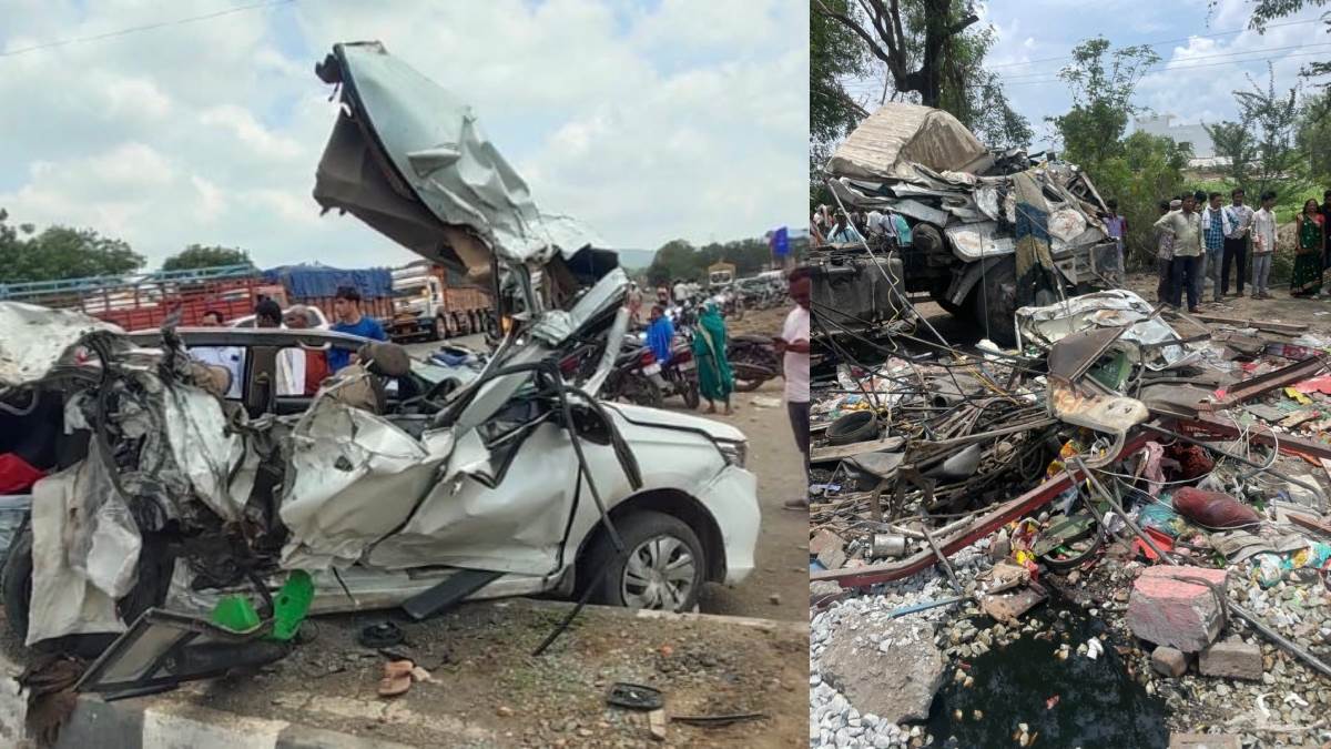 महाराष्ट्र में भीषण हादसा: मुंबई-आगरा हाईवे पर 3 गाड़ियों की कंटेनर से  टक्कर, 10 लोगों की मौत - many people crushed to death truck rams into  highway hotel in Dhule district