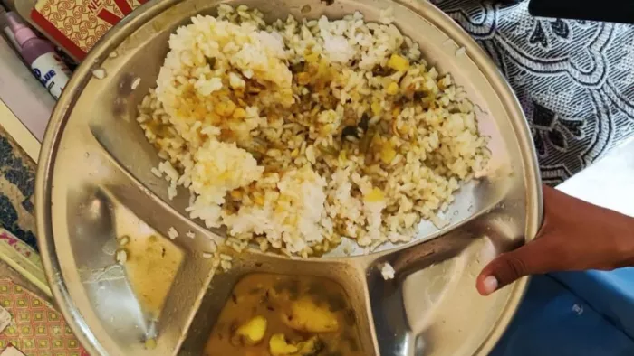 एमडीएम के खाना में मिला कीड़ा। फोटो- जागरण