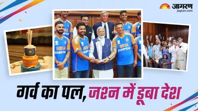 ncr world champion team captain rohit sharma and virat kohli along with other players met pm modi and see pictures of celebration