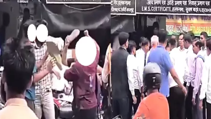 कानपुर में छेड़छाड़ करने पर युवकों को पीटती युवतियां। इंटरनेट मीडिया