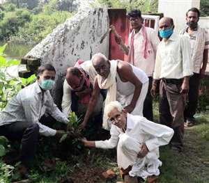 बद्री विशाल मंदिर में बुजुर्गों ने लगाए पौधे