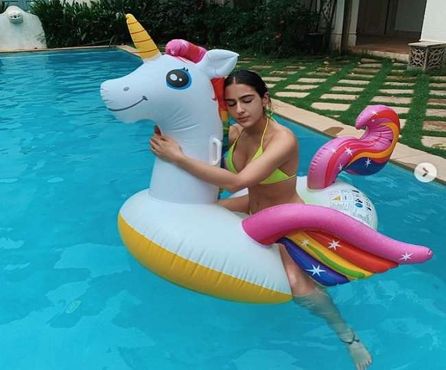 Sara Ali Khan Chilling In Swimming Pool Shares her Bikini Photos On Instagram