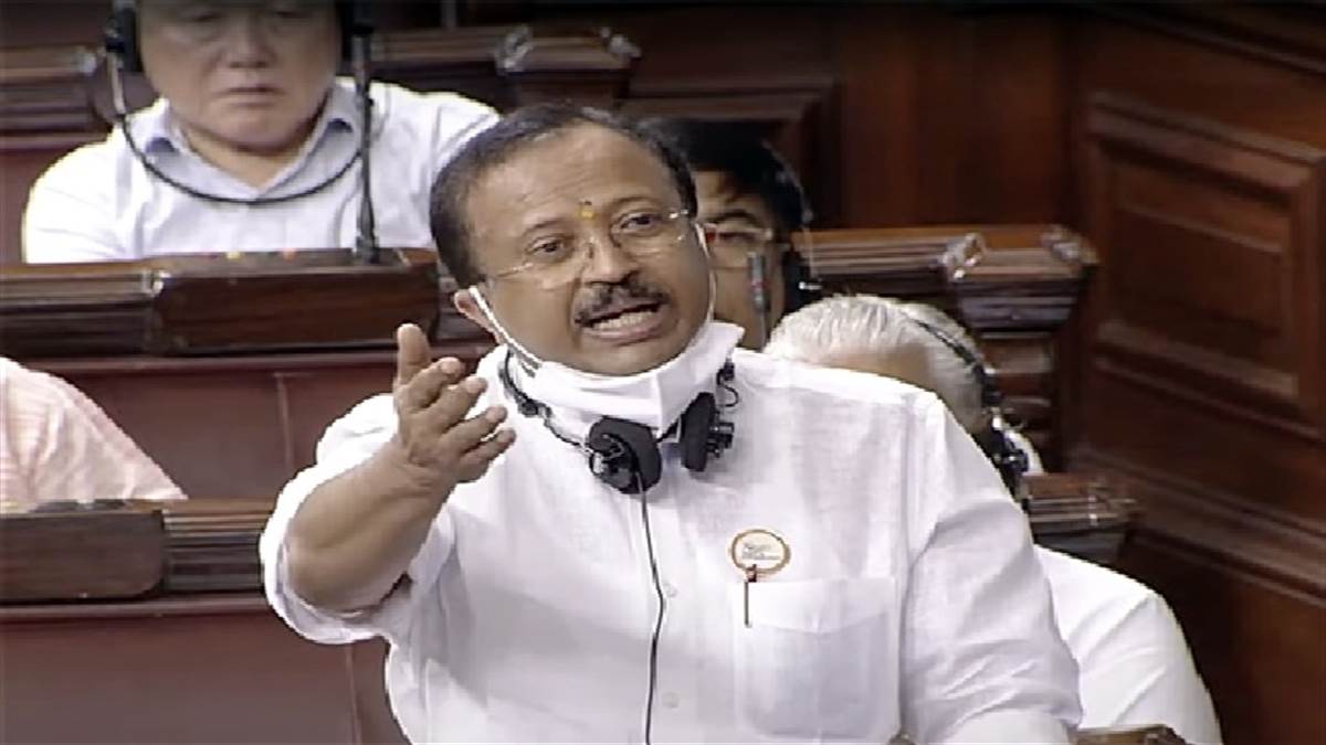 संसद में बोलते हुए विदेश राज्य मंत्री वी मुरलीधरन