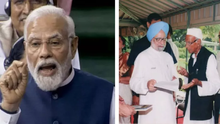 प्रधानमंत्री नरेन्द्र मोदी का फाइल फोटो। दिल्ली में तत्कालीन प्रधानमंत्री मनमोहन सिंह के साथ शायर मुजफ्फर रज्मी।