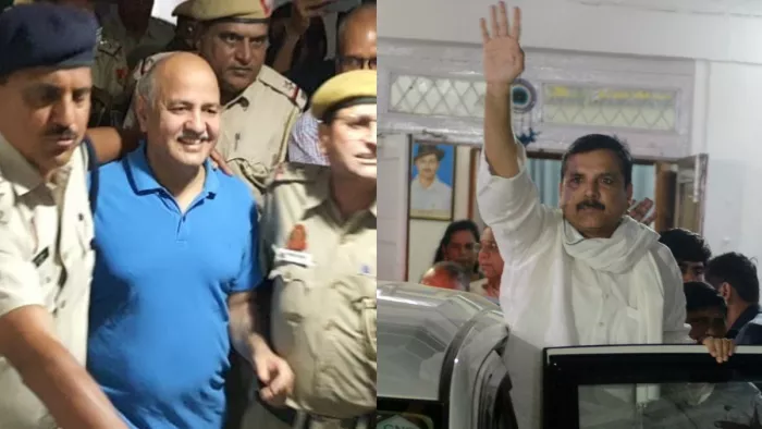 दिल्ली के पूर्व उपमुख्यमंत्री मनीष सिसोदिया और आप राज्यसभा सदस्य संजय सिंह।