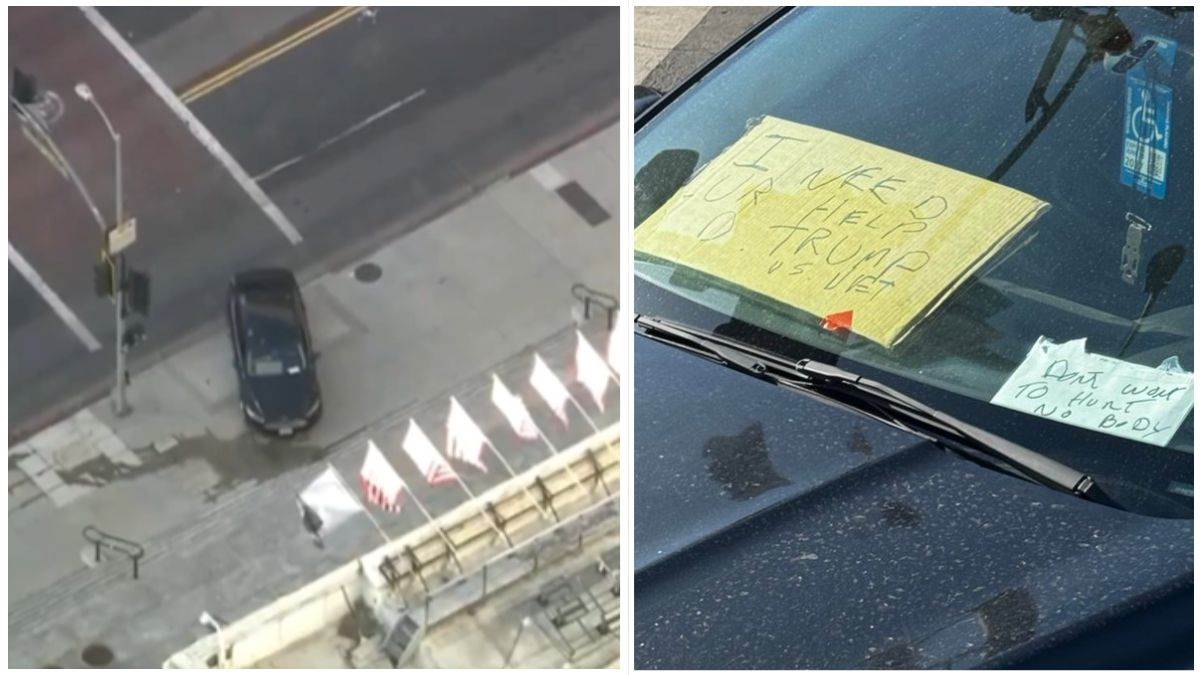 car crashes into los angeles city hall driver mentions trump