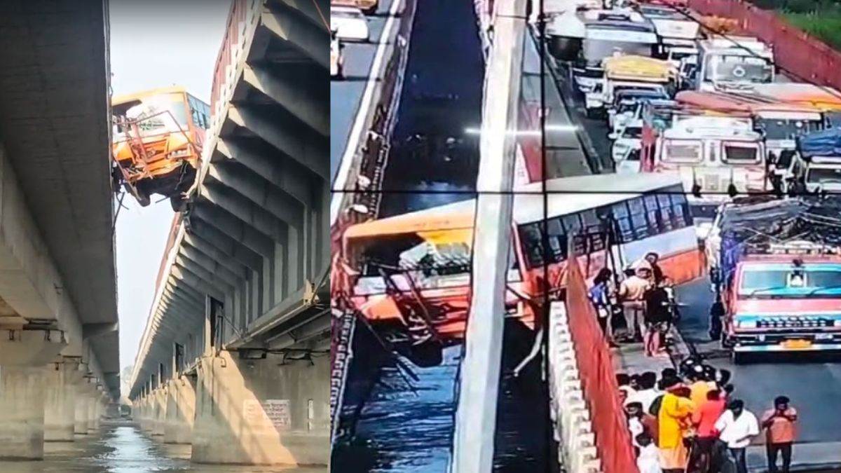 hanging bus on ganga bridge passengers panic in hapur