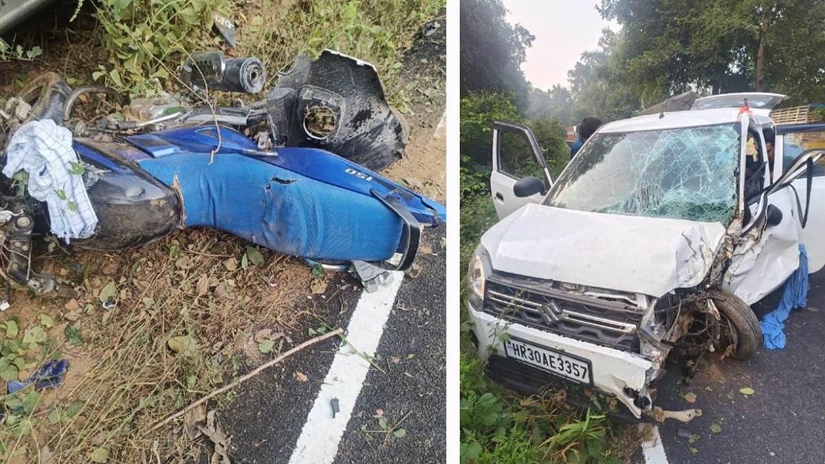 muzaffarnagar news villager died after hit by car his son injured three youths from haryana in car also injured