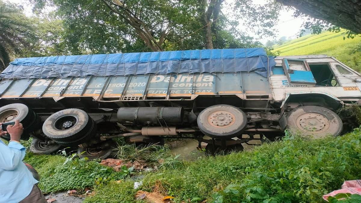 a speeding truck crushed two youths riding a bike then truck also overturned