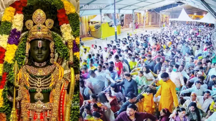 रामजन्मभूमि पथ पर बने डी-वन प्वाइंट पर रोके गए रामलला के दर्शनार्थी। सौ. श्रद्धालु