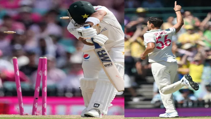 AUS vs PAK: मिचेल स्टार्क ने शफीक को किया क्लीन बोल्ड।