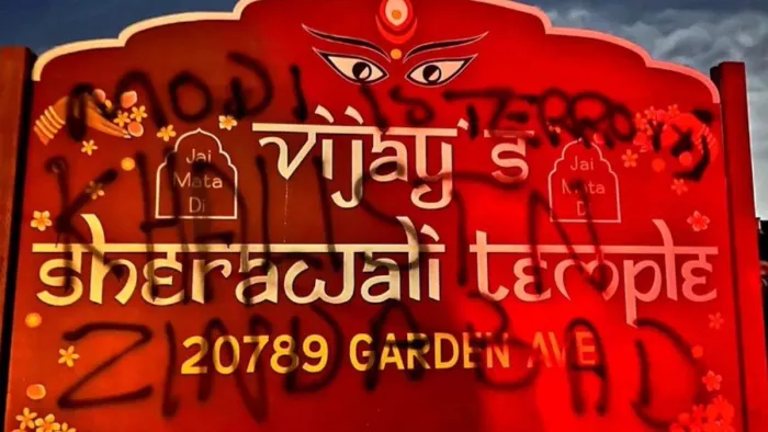US Hindu Temple Attacked अमेरिका में हिंदू मंदिर पर हमला।