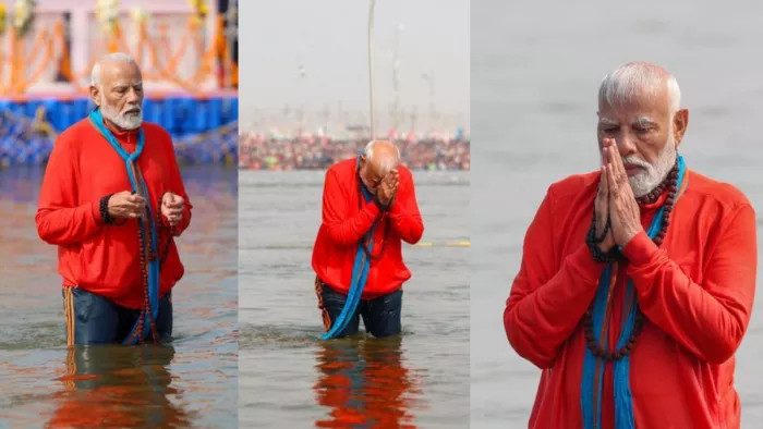 Maha Kumbh 2025 संगम में स्नान करते प्रधानमंत्री मोदी। फोटो- एएनआई