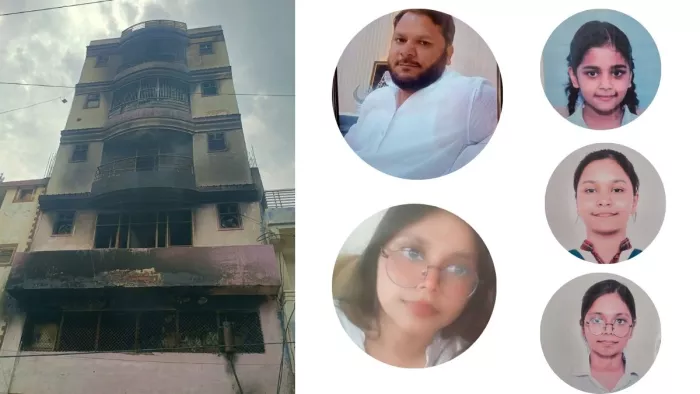 कानपुर में पांच मंजिला इमारत में लगी भीषण आग।