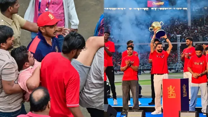 बेंगलुरु में स्टेडियम के बाहर जानें जा रही थीं और अंदर जश्न मनाया जा रहा था (फोटो- पीटीआई)