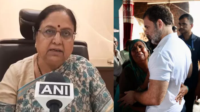 यूपी सरकार में मंत्री बेबी रानी मौर्य, कांग्रेस सांसद राहुल गांधी।