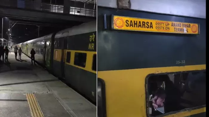 गरीब रथ Express की धुएं से भरी एसी बोगी में मची खलबली , बच्चे के साथ कूदी महिला।