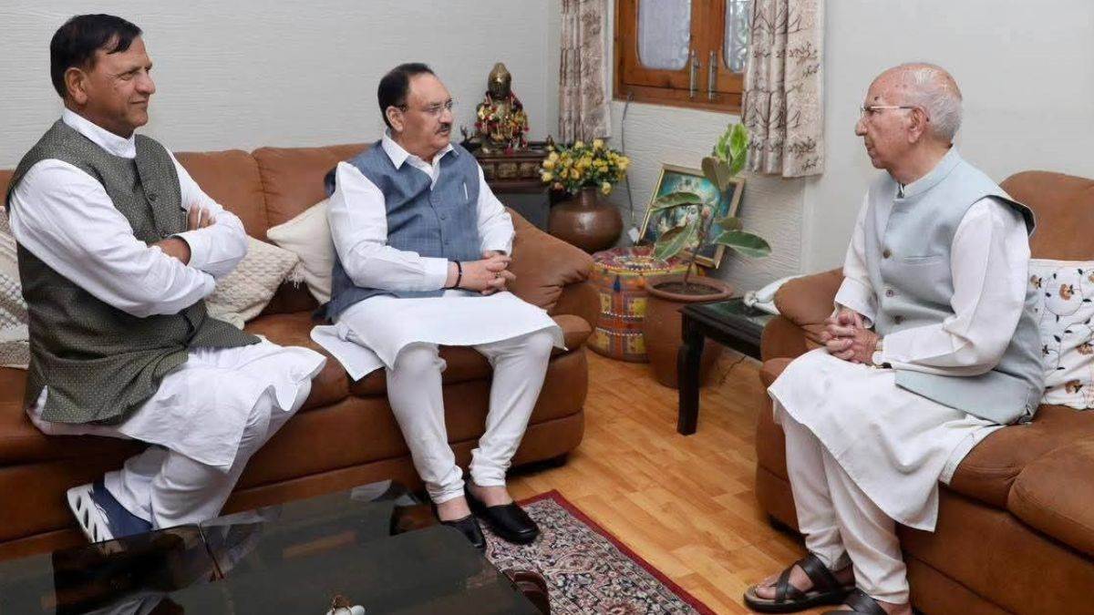 himachal pradesh chunav 2027 jp nadda meeting with shanta kumar and prem kumar dhumal