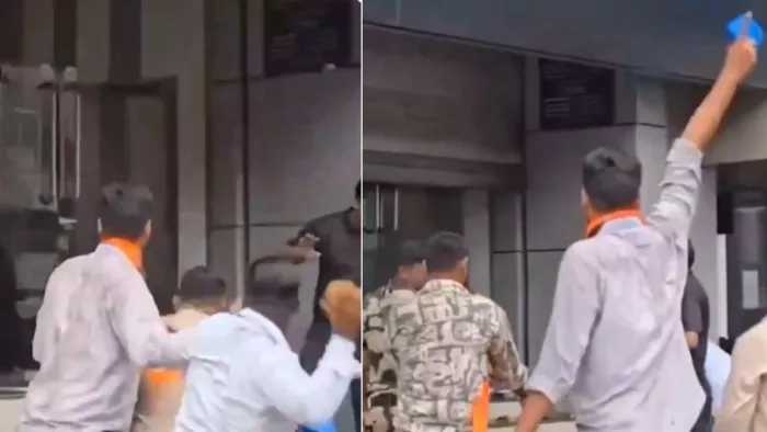 MNS कार्यकर्ताओं ने सुशील केडिया के दफ्तर पर किया हमला। फोटो- सोशल मीडिया