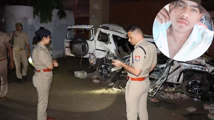 Sambahl Accident: संभल हादसे में मृत दूल्हा की फाइल फोटो और मौके पर पहुंचे एसपी।
