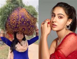 Sara Ali Khan With Bale Of Hay On Her Head. Photo- Instagram