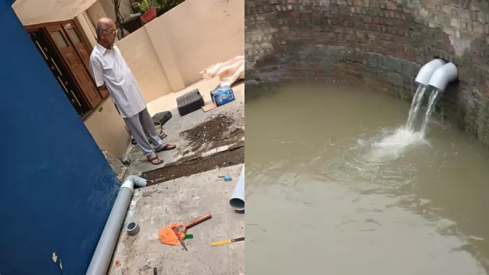 मध्य प्रदेश के देवास शहर में जल संचय की तस्वीर।