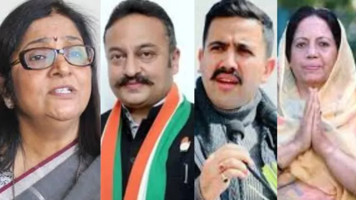 हिमाचल कांग्रेस प्रभारी रजनी पाटिल, शिक्षा मंत्री रोहित ठाकुर, कांग्रेस अध्यक्ष प्रतिभा सिंह व मंत्री विक्रमादित्य सिंह।