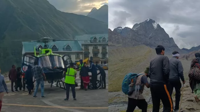 भरमौर से गौरीकुंड के लिए जाने वाली हेली टैक्सी व मणिमहेश कैलाश के दर्शन। (फोटो पिछले वर्ष के हें)
