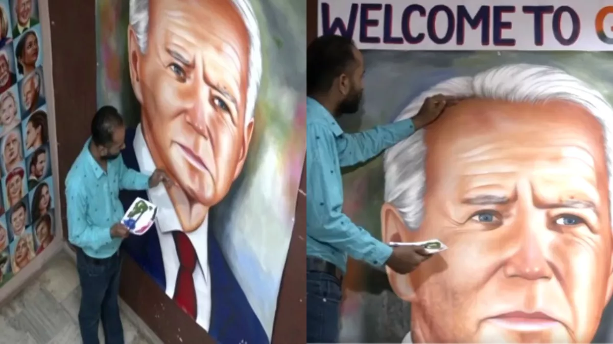 अमृतसर के कलाकार ने Joe Biden के स्वागत के लिए बनाई पेंटिंग, Video देखकर रह जाएंगे दंग; बाधेंगे तारीफ के पुल