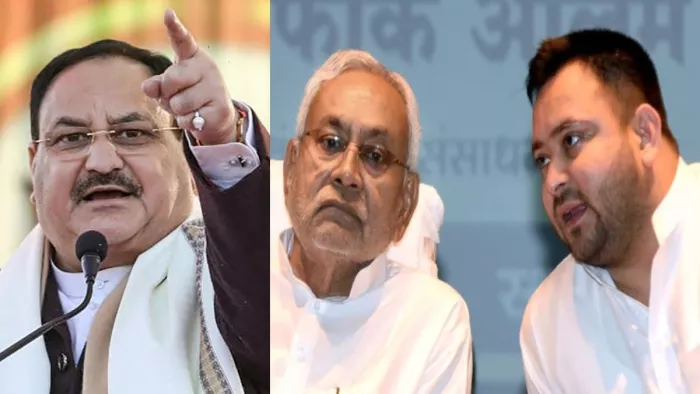 जेपी नड्डा, नीतीश कुमार और तेजस्वी यादव। फाइल फोटो