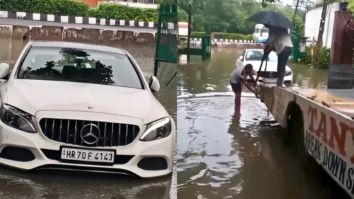 भारी वर्षा और यमुना का जलस्तर बढ़ने के बाद इलाके की सड़कों और कोठियों में भरा पानी। जागरण
