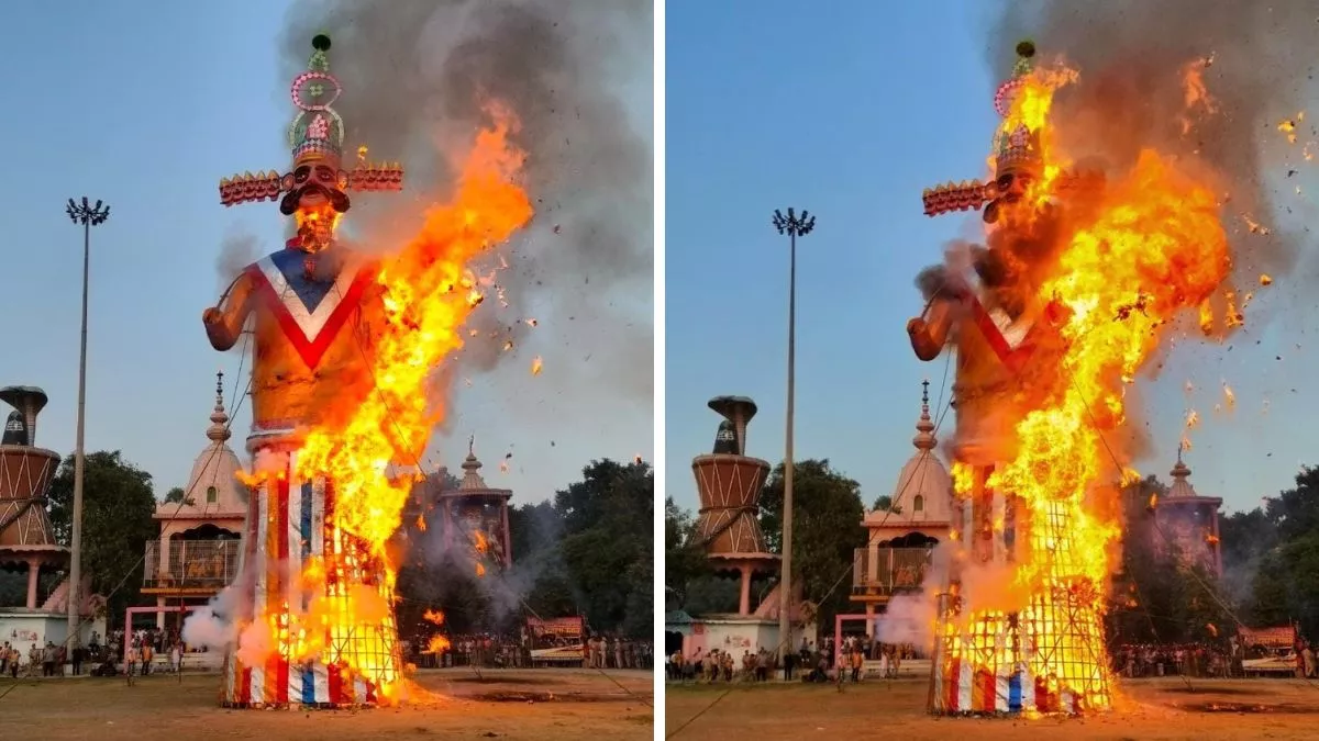 लुधियाना के ऐतिहासिक दरेसी मैदान में धू धू कर जलता हुआ दशानन।