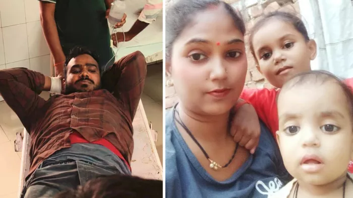 बाएं से आरोपी चंदन, शिक्षक की पत्नी पूनम भारती, पुत्री सृष्टि व लाडो। -जागरण