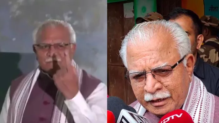 पूर्व मुख्यमंत्री मनोहर लाल ने करनाल में किया मतदान।
