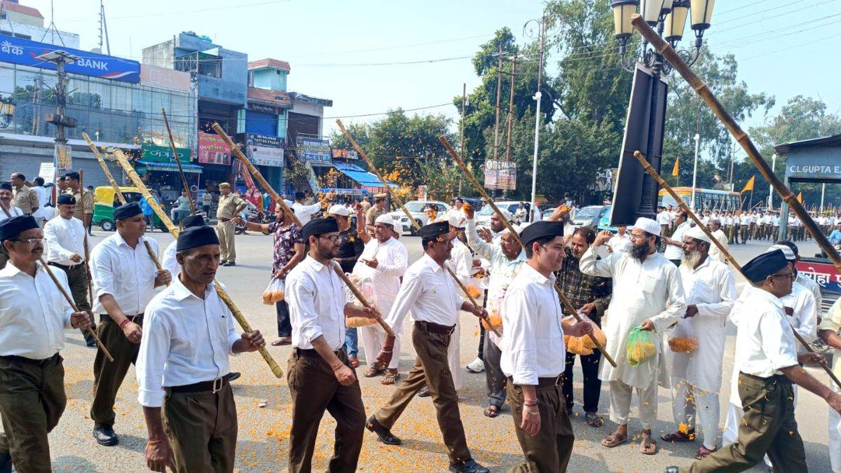 muslims shower flowers on rss path sanchalan in gajraula promoting harmony