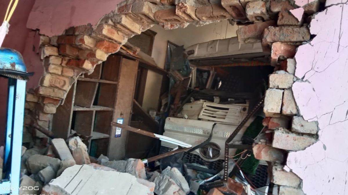 dust laden trolley entered houses and shops narrowly escaping while sleeping villagers pulled the driver out