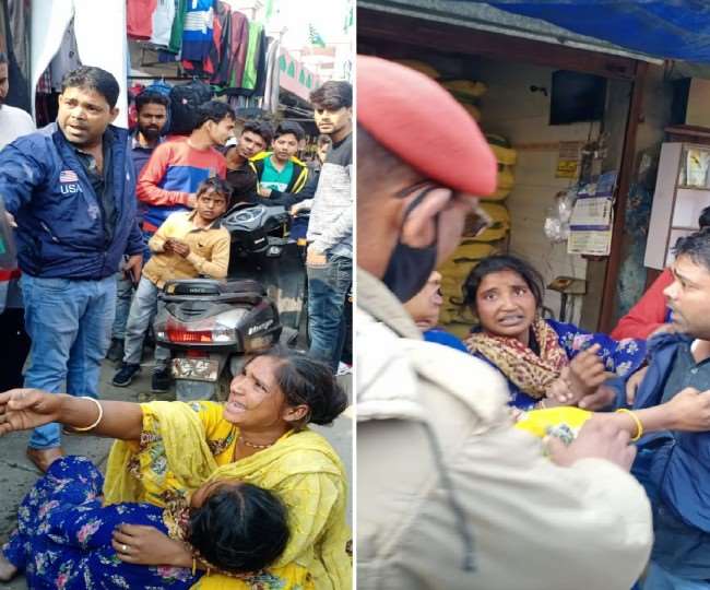 inhuman act of shopkeeper in moradabad women were beaten up in front of the police by throwing them on the ground along with their child