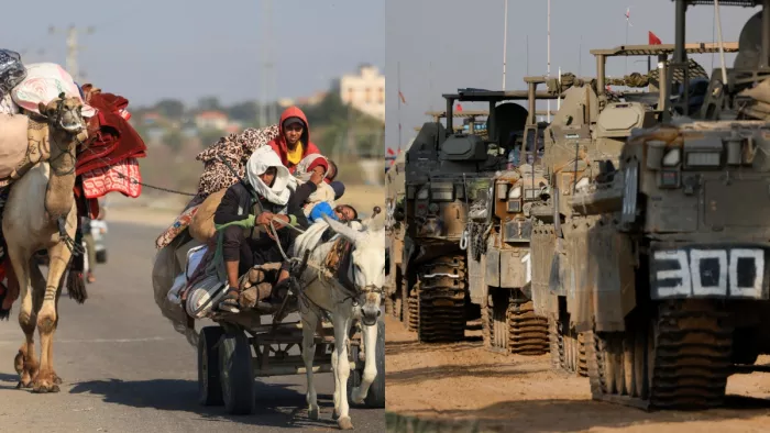Israel-Hamas War के बीच गाजा के लोगों पर घर छोड़ने का दबाव (फोटो एएफपी/ रायटर)