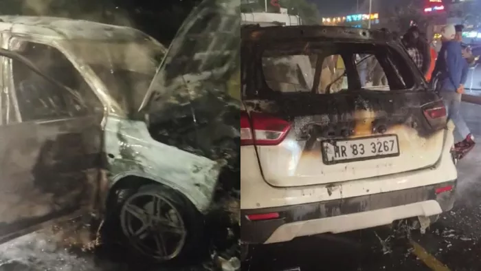 रेड लाइट पर खड़ी थी कार, अचानक लगी आग; चंडीगढ़ के हाउसिंग बोर्ड चौक पर हुआ हादसा