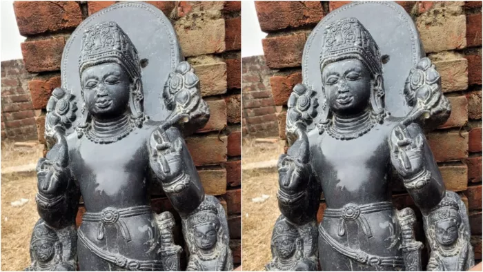 जमुई में तालाब की खोदाई में मिली प्रतिमा (फोटो- जागरण)