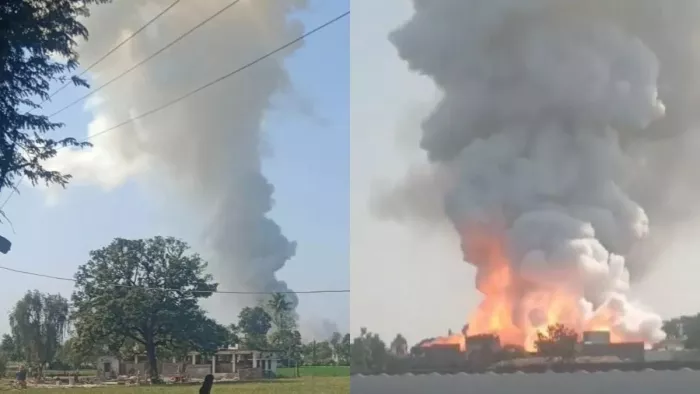 Harda Blast Video: हरदा फैक्ट्री ब्लास्ट का ये वीडियो देख दहल जाएंगे... 20 KM तक सहमा इलाका (फोटो नई दुनिया)