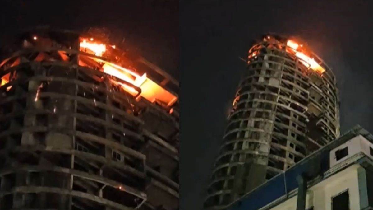 mumbai news fire broke out on the 27th floor of a multi storey building in navi mumbai fire brigade present on the spot