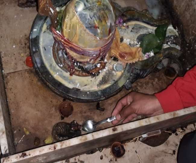 Nandi Fed Milk मेरठ में मंदिरों में शनिवार की रात नंदी को दूध पिलया गया।