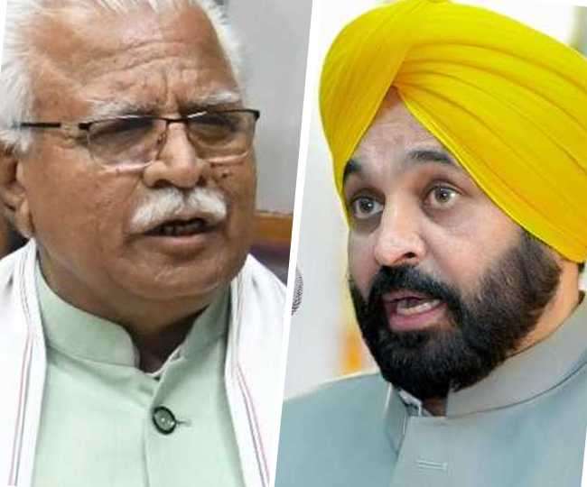 हरियाणा के सीएम मनोहर लाल और पंजाब के सीएम भगवंत मान। (फाइल फोटो)