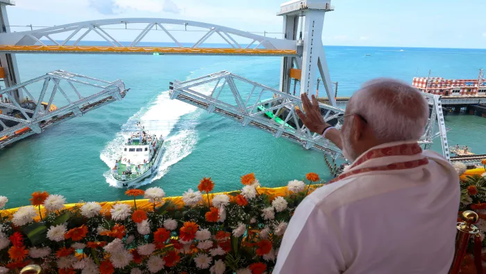 पीएम मोदी ने पंबन ब्रिज का किया उद्घाटन (फोटो सोर्स- एएनआई)