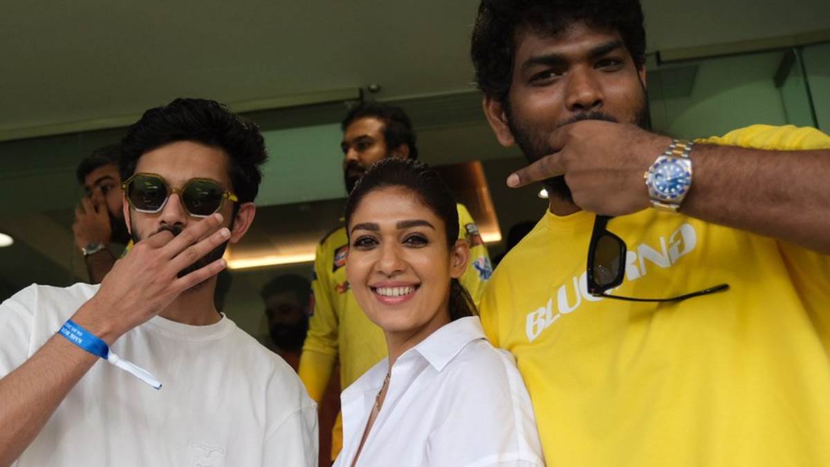 srk jawan actress nayanthara enjoying mahendra singh dhoni team csk vs mi ipl 2023 match pictures goes viral