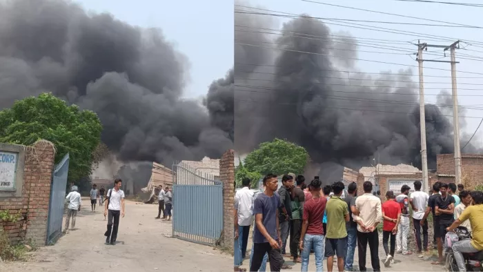 गत्ते की फैक्ट्री में लगी भीषण आग, 5 फायर ब्रिगेड की गाड़ियों ने पाया काबू